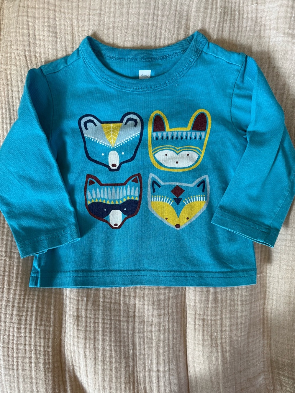Tea Teal Blue Long Sleeve Crew Neck Tee Shirt Animal Graphics, size 6-9 month